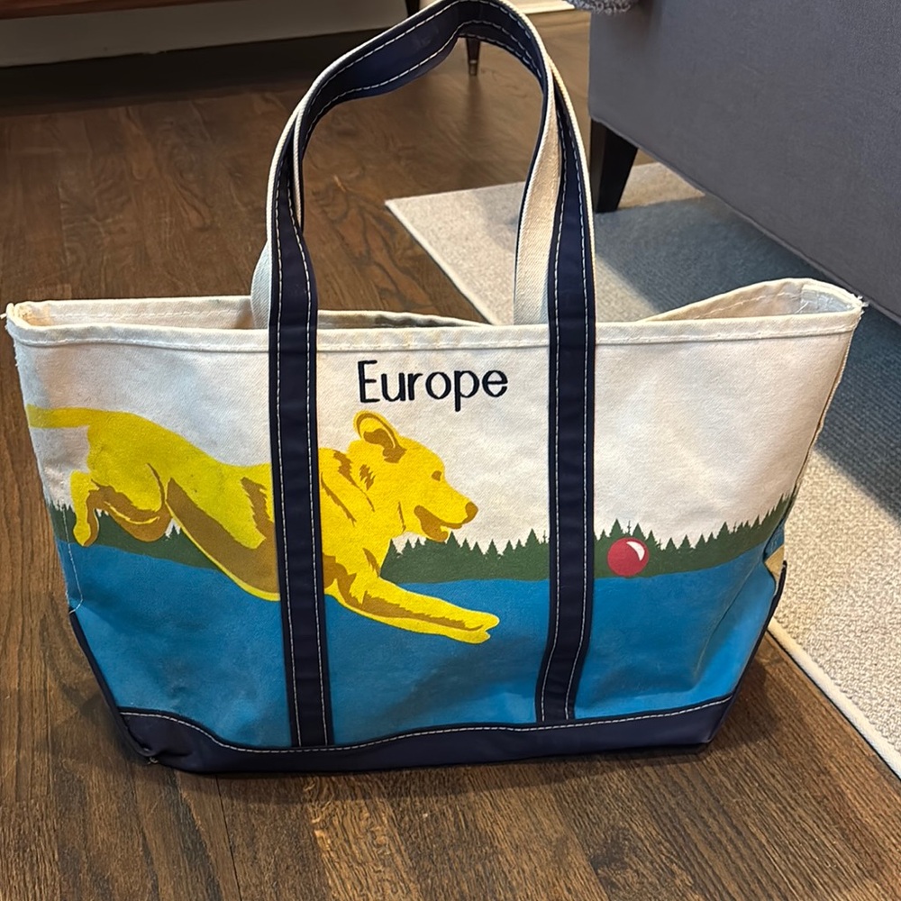 Vintage L.L. Bean Boat & Tote XL Made in USA 80s/90s Dog with Ball at Beach Lake